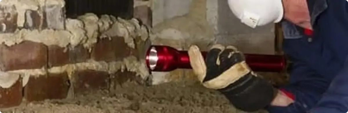 Pest control technician inspecting a crawl space for ant activity in Fountain, CO